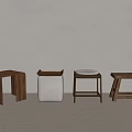 Modern Stools With Various Designs Wooden And Fabric Seats On Light Background