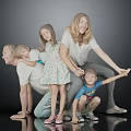 Happy Family Group Posing Together For Studio Portrait On Dark Background 3d model