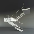 Modern Staircase Interior Design With Glass Railing And White Steps 3d model