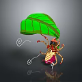 Cartoon Insect Wearing Sunglasses Flying With Green Leaf Parachute And White Ropes