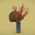 Gray Vase With Orange Leaves White Daisies And Fan Decoration On Yellow Background