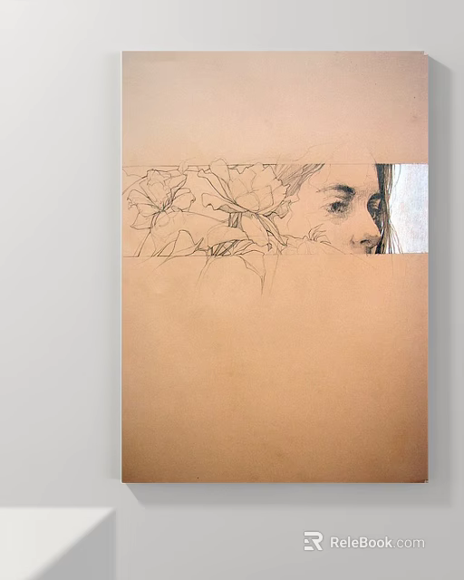 Portrait Drawing of Female Profile with Floral Sketches and Light Strip on Brown Paper 3d model 