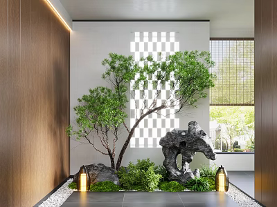 Indoor plant landscaping tree landscape stone gravel lamp louver wall decoration landscape lamp shrub 3d model