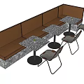 Modern Public Booth Seating With Stone Base Metal Chairs And Patterned Tabletops 3d model