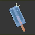 Transparent Blue Popsicle Decorated With Moon And Stars On Wooden Stick