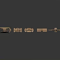Copper Colored Metal Anchors In Various Shapes And Sizes On Black Reflective Surface