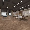 Modern Service Hall Interior With Reception Counter Waiting Area Seats And Wall Decorations