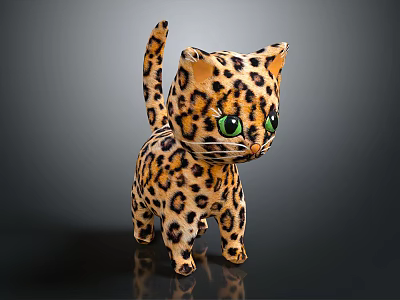 Cute Plush Leopard Stuffed Toy With Green Eyes And Spots 3d model