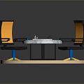 Modern Miniature Scene With Blue Round Table Two Chairs And Chessboard