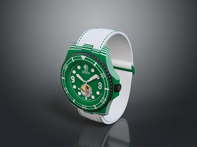 Stylish Green Dial White Strap Fashion Watch with Modern Design for Daily Wear 3d model