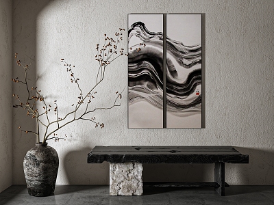 Ink Painting Zen Abstract Decorative Painting Vase Dried Branches Buddha model