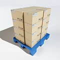 Labeled Cardboard Boxes Securely Stacked On Blue Pallet For Shipping 3d model