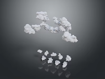 White Cloud Like Objects Floating On Gray Background With Reflections 3D Rendering 3d model
