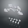 White Cloud Like Objects Floating On Gray Background With Reflections 3D Rendering