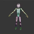 White Mechanical Robot Character with Red Joints Silver Head and Blue Feet Design Features