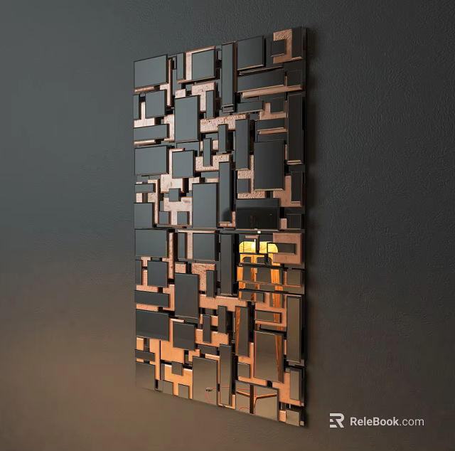 Modern Geometric Wall Mirror With Multiple Square Rectangular Panels And Metal Frame 3d model