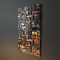 Modern Geometric Wall Mirror With Multiple Square Rectangular Panels And Metal Frame 3d model