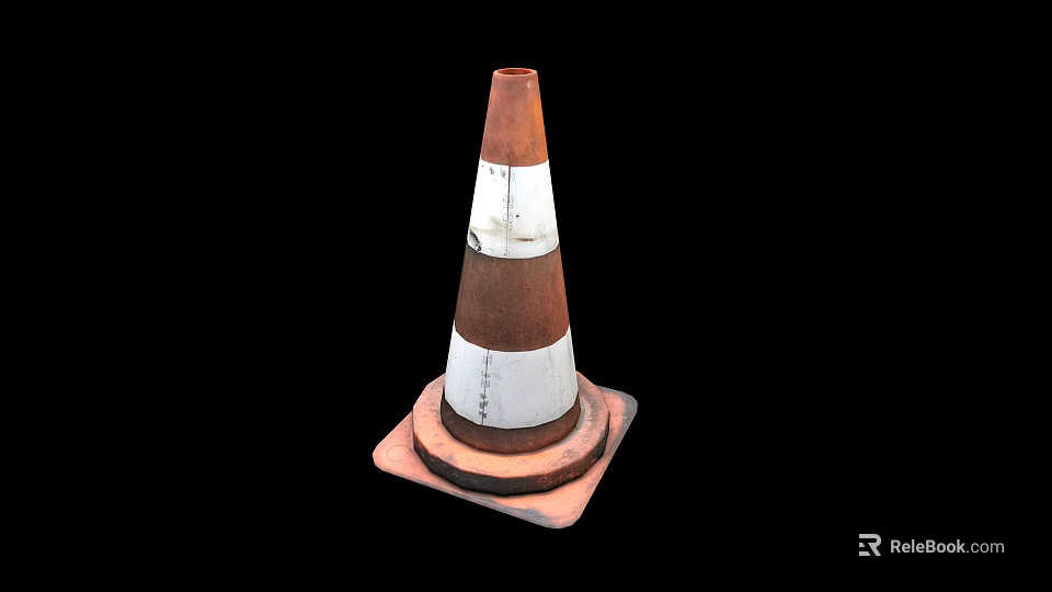 Worn Traffic Cone With Brown And White Stripes On Base 3d model 