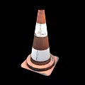Worn Traffic Cone With Brown And White Stripes On Base