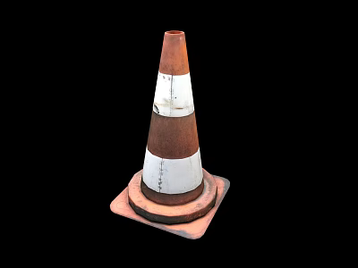 Worn Traffic Cone With Brown And White Stripes On Base 3d model