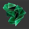 Vibrant Green Geometric Crystal Cluster With Faceted Surfaces And Reflection On Dark Background
