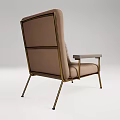 Beige Fabric Single Chair With Golden Metal Frame Gray Armrests And Fluffy Cushion