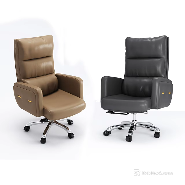 Comfortable Leather Office Chairs With High Back Armrests And Wheeled Base In Brown And Gray 3d model 
