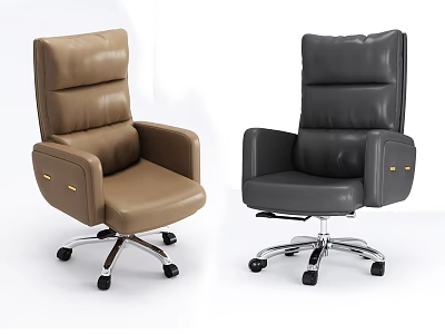 Comfortable Leather Office Chairs With High Back Armrests And Wheeled Base In Brown And Gray 3d model