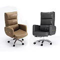 Comfortable Leather Office Chairs With High Back Armrests And Wheeled Base In Brown And Gray