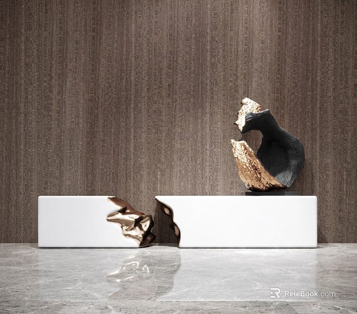 Modern Luxury Decorative Ornament Combination With Gold Black Metal And White Base For Interior Decoration 3d model 