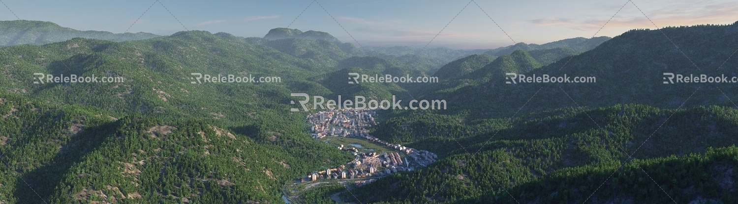 Far Mountain Aerial View of Forest Alpine Town Aerial View of Mountain Scenery Castle Peak Planning Jungle Thousands of Miles 3d model