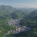 Far Mountain Aerial View of Forest Alpine Town Aerial View of Mountain Scenery Castle Peak Planning Jungle Thousands of Miles 3d model