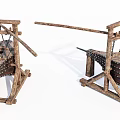 Ancient Wooden Siege Weapons With Medieval Catapult Design And Metal Straps