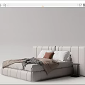 Modern Upholstered Double Bed With Neutral Tones Decorative Pillows And Throw Blanket 3d model