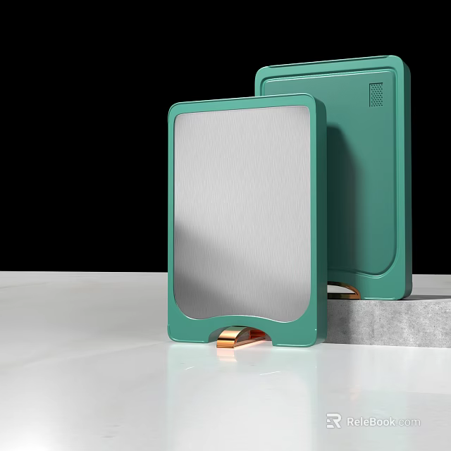 Two Green Cutting Boards With Metal Base On White Kitchen Countertop 3d model