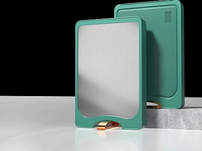 Two Green Cutting Boards With Metal Base On White Kitchen Countertop 3d model