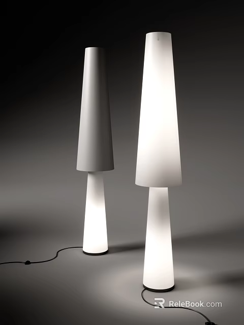 Modern White and Gray Floor Lamps with Conical Shades and Sleek Lamp Stands 3d model 