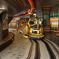 Luxury Gold And Black Train With Ornate Design On Indoor Track Surrounded By Decorative Columns