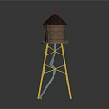 Water Tower Structure With Brown Roof Brown Body And Yellow Metal Stand