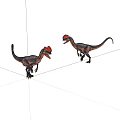 Realistic Dinosaur Toys With Orange Crests Facing Each Other On White Background