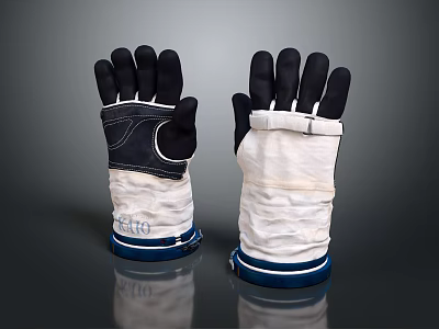 White And Black Gloves With Blue Trim And RETO Branding Design 3d model