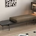 Modern Living Room Bench With Brown Leather Cushion And Black Metal Legs On Wooden Floor