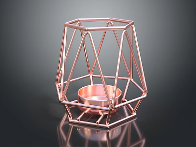 Copper Geometric Modern Side Table With Frame Structure And Decorative Round Tray 3d model