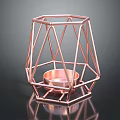 Copper Geometric Modern Side Table With Frame Structure And Decorative Round Tray
