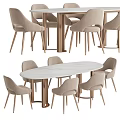 Elegant Modern Dining Table Set With Oval Marble Top And Six Light Beige Chairs 3d model