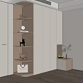 Modern Wooden Wardrobe Design With Open Shelves Warm Lighting And Decorative Items