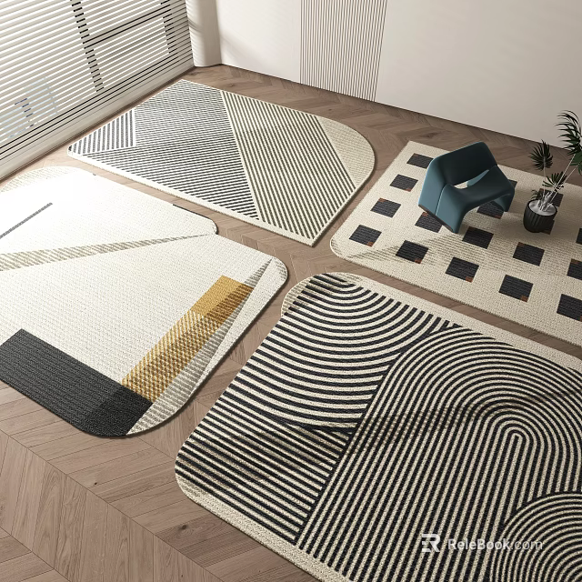 Modern Square Rugs With Geometric Patterns In Living Room Decor 3d model