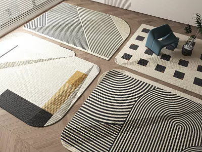 Modern Square Rugs With Geometric Patterns In Living Room Decor 3d model