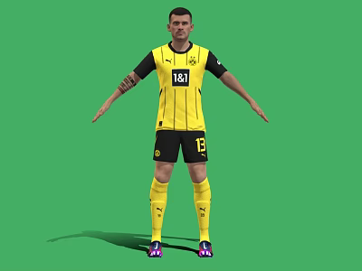 Man Wearing Yellow Black Football Jersey 18 BVB Logo Arms Outstretched Against Green Screen Background 3d model