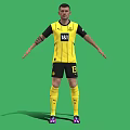 Man Wearing Yellow Black Football Jersey 18 BVB Logo Arms Outstretched Against Green Screen Background